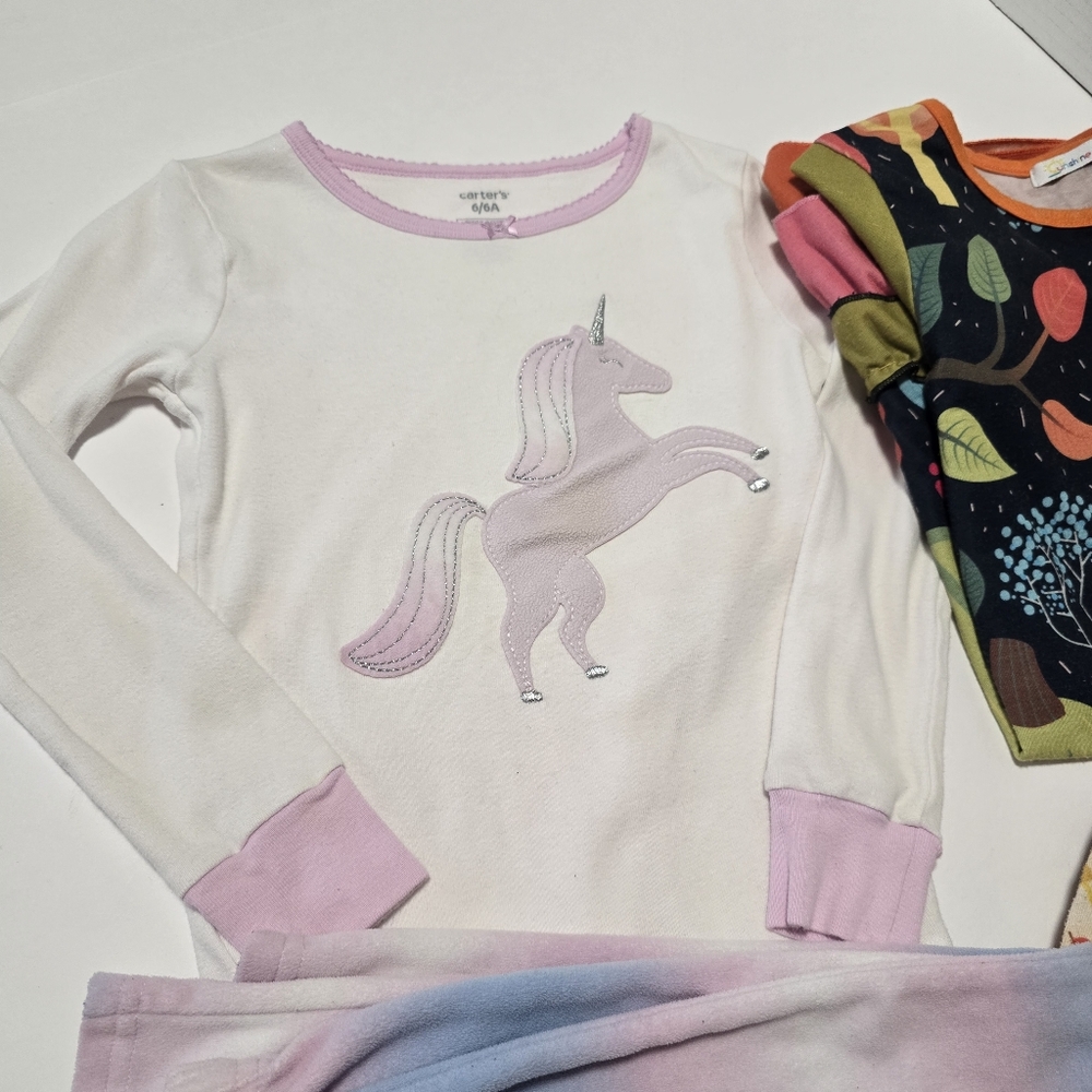 Girls Size 6 Unicorn Pajama Set Fall-Themed Dress And Pants - 3 Matching Sets - Picture 5 of 14
